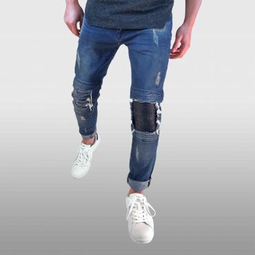 AARHON - Jeans denim ripped met safety patches