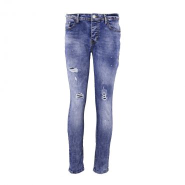 Terance Kole - Jeans damaged pink paint skinny denim blauw (L34)