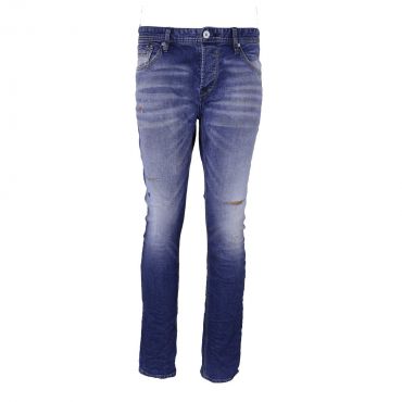 KENZARRO - Jeans stretch skinny blauw kleine oranje scheurtjes (L32)