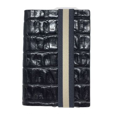 Q7-WALLET - RFID slim wallet leer-elastiek croco zwart blauw
