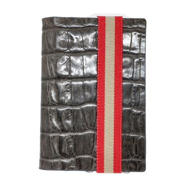Q7-WALLET - RFID slim wallet leer-elastiek croco grijs rood