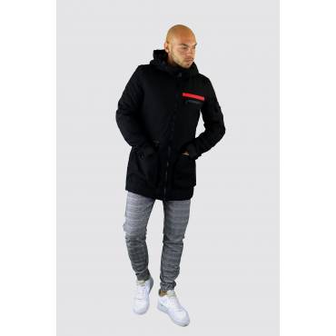 Uniplay Black hooded winter coat with red accent